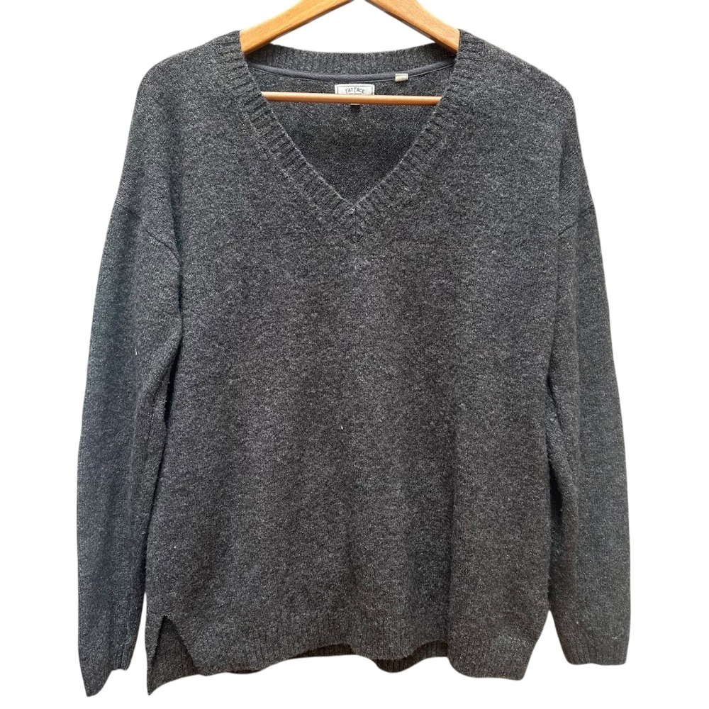 Fat‎ Face Sweater Womens Gray Metallic Wool Blend V Neck Minimalist Holiday M